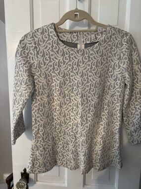Jcrew Textured White and Gray Lace-Style Top